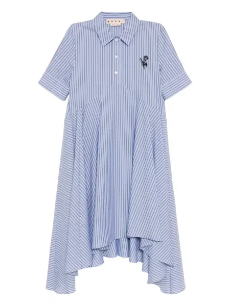 Rochie Marni cu broderie cu dungi albastru