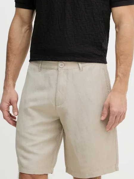 Armani Exchange szorty z lnem beżowe