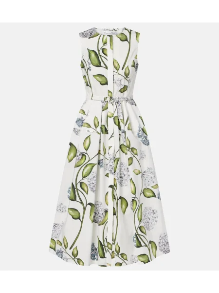 Rochie midi Oscar De La Renta cu model floral până la genunchi de costum alb