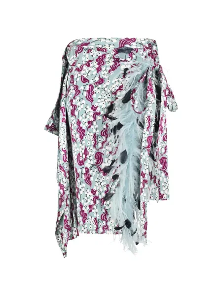 Fustă midi Des Phemmes cu pene până la genunchi plic albastru