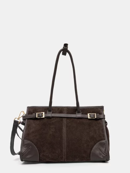 Answear.LAB geanta de mana din piele intoarsa maro