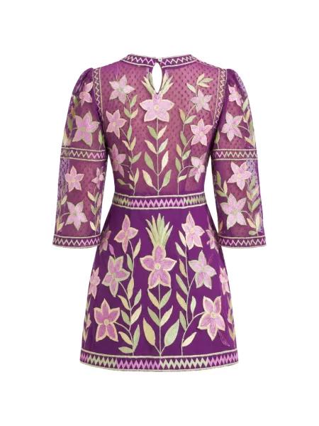 Rochie mini Antik Batik cu model floral plasă violet