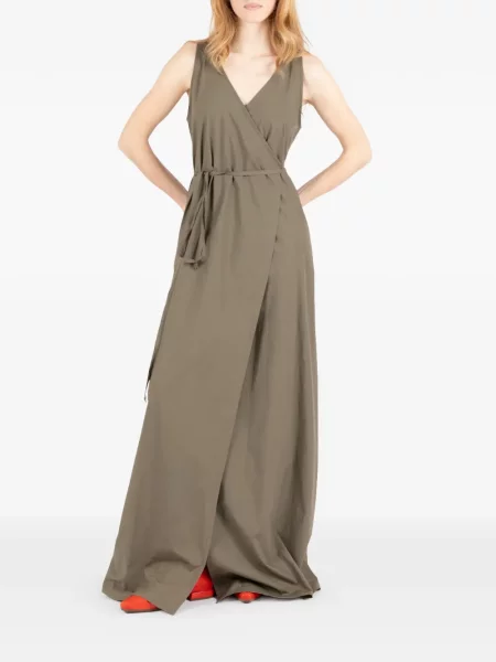 Sukienka Société Anonyme z dekoltem w serek wiązana garniturowa zielona