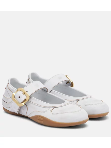 Balerini Miu Miu din piele alb