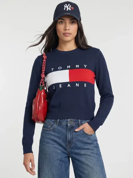 Tommy Jeans Sveter námornícka / červená / biela modrá