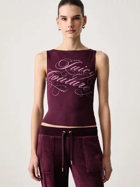 Juicy Couture top pentru femei cu modal REBELLE SCRIPT MIA BOATNECK