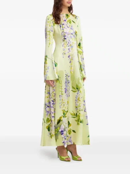 Rochie maxi Leo Lin cu model floral de costum verde