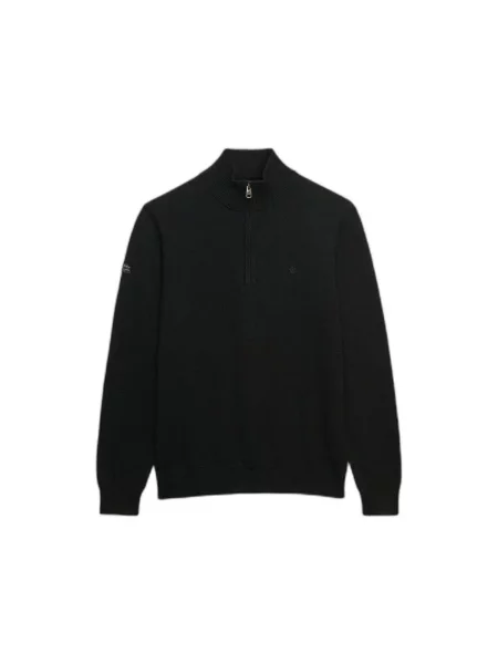 Lekki sweter pół-zip z mieszanki wełny Superdry Essential czarny