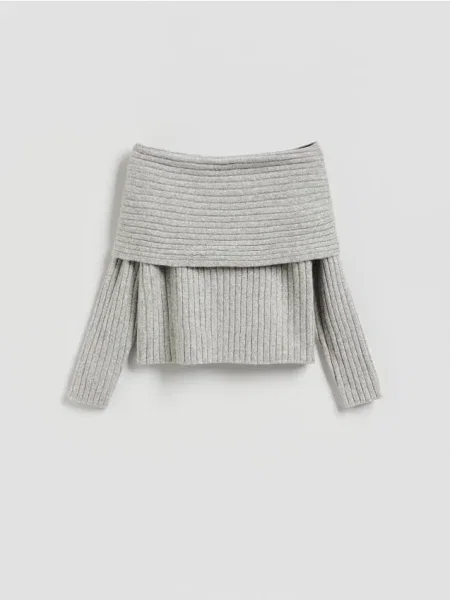 Reserved Pulover cu umerii goi deschis gri