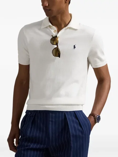 Fleece polo Polo Ralph Lauren με κέντημα με λαιμόκοψη v κόκκινο