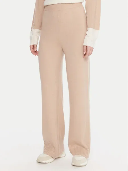 Панталон с вълна United Colors of Benetton с широка каройка с висока талия бежово