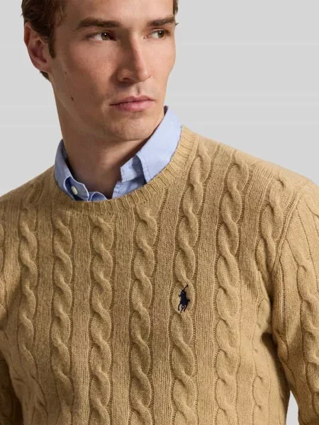 Sweter z dzianiny o kroju regular fit z mieszanki wełny i kaszmiru Ralph Lauren beżowy