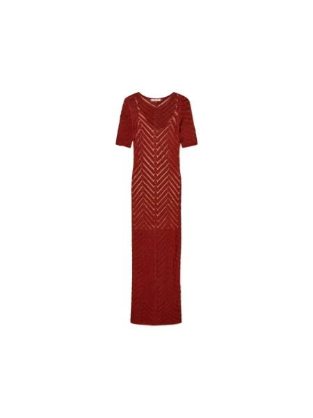 Sukienka midi Twinset z dekoltem w serek brązowa