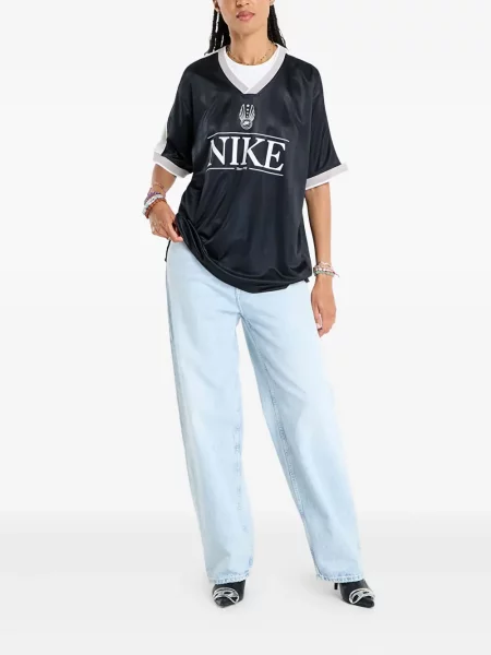 Dlouhé plisované tričko Nike s potiskem černé