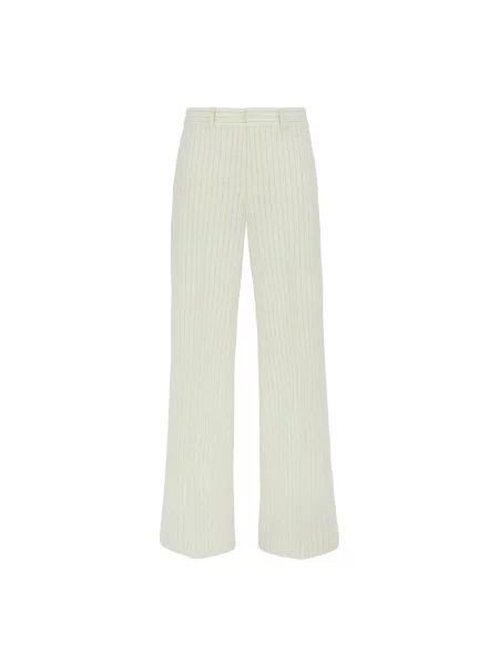 Spodnie Parosh z wysoką talią wełniane w paski beżowe