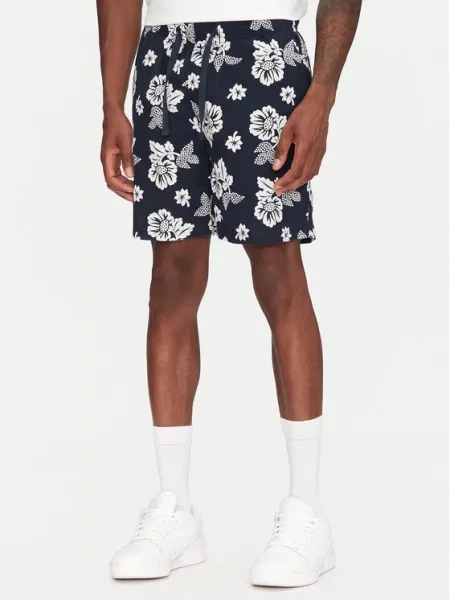Tommy Hilfiger Šortky z materiálu Slub Aop Beach Tmavomodrá