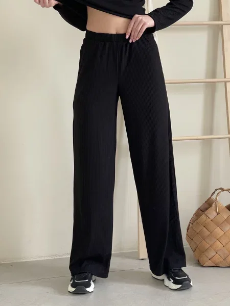 Silvio Merlini Ванні Штани палаццо Бавовна/поліестер чорний