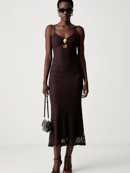 Bardot rochie din dantelă KARLA maro