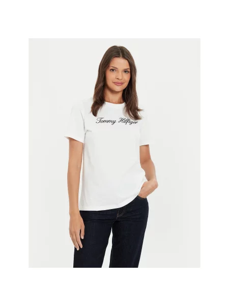 Tommy Hilfiger Marškinėliai Script Écru Regular Fit balta