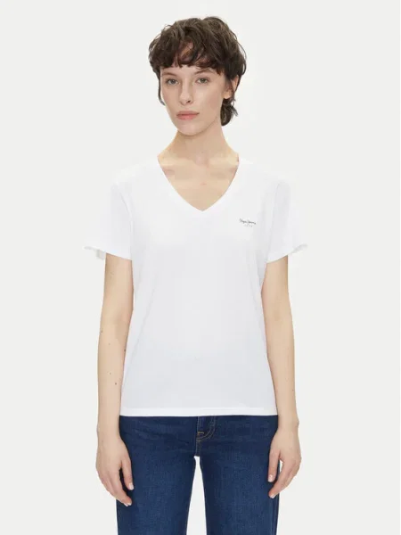 Tričko Pepe Jeans MACY V-NECK biela