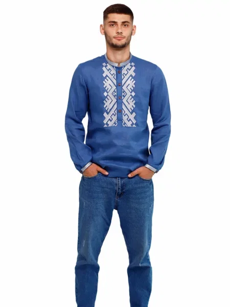 Лляна Вишита сорочка Folk Moda синій