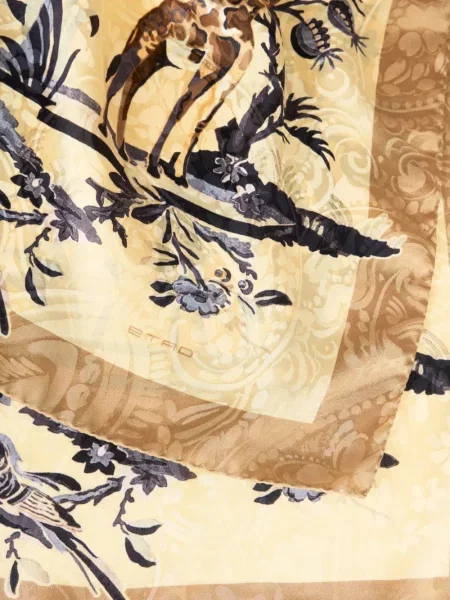 Fular Etro cu model floral din jacard galben