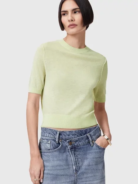 AllSaints bluzka wełniana ELSIE gładka zielony