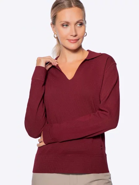 Sweter z dekoltem V-neck bordowy