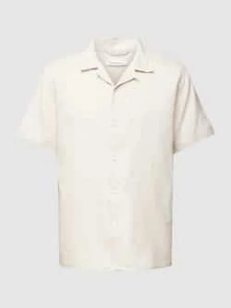 Koszula casualowa o pudełkowym kroju z kołnierzem z połami Knowledge Cotton Apparel beżowa