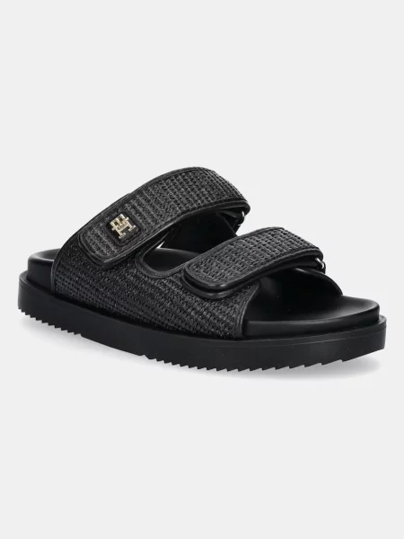 Чехли Tommy Hilfiger TH DOUBLE STRAP RAFFIA SANDAL черно