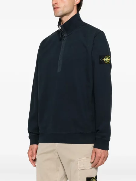 Hanorac Stone Island cu strasuri de jumătate de fermoar albastru