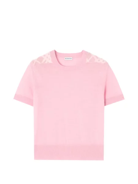 Top Burberry de lână în carouri roz