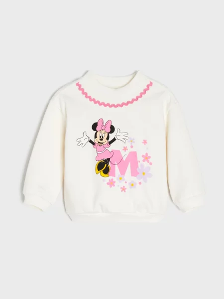 Sinsay mikina s ozdobnou páskou a potiskem Minnie Mouse krémová