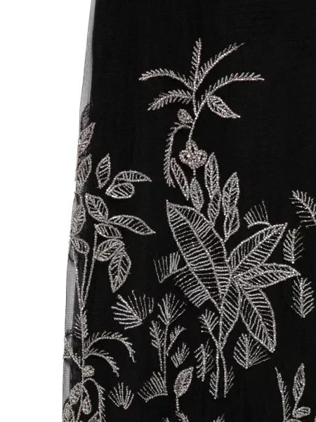 Fustă midi Costarellos cu model floral până la genunchi cu mărgele negru