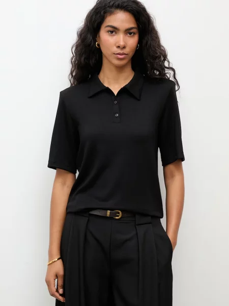 Answear.LAB Polo majica z viskozo črna