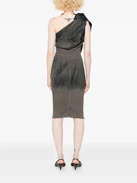 Rochie din denim Rick Owens până la genunchi cu un umăr gol de costum gri