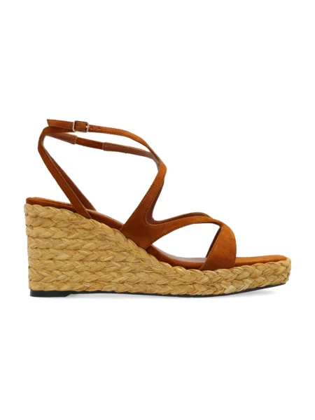 Sandały Jimmy Choo skórzane na koturnie brązowe