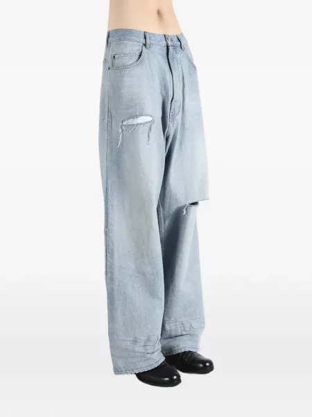 Džíny Balenciaga na suchý zip s oděrkami modré