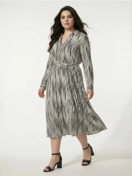 Сорочкова міді сукня в смужку різнобарвний