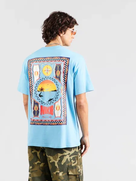 Nike Sportswear Tričko PALM TREE azúrová / medová / čierna biela