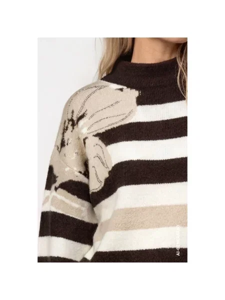 Dzianinowy sweter Monari w paski z paskiem brązowy