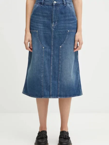 Carhartt WIP fustă jeans W Double Knee Skirt midi drept