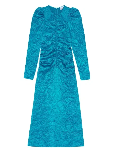 Rochie midi Ganni din satin până la genunchi de costum albastru