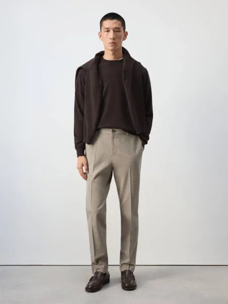 Spodnie flanelowe slim fit Mężczyzna 44 MANGO MAN beżowy