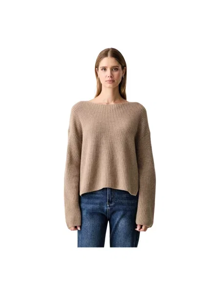 Sweter Marc O'polo wełniany z dekoltem w łódkę beżowy