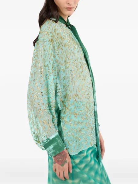 Bluză Roberto Cavalli de mătase verde