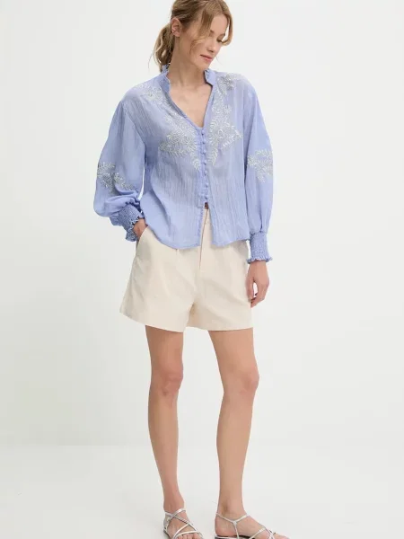 Answear Lab szorty gładkie high waist beżowy