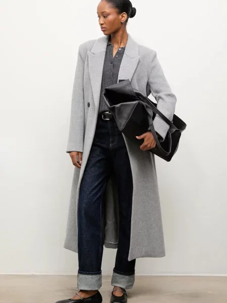 Answear Lab płaszcz wełniany przejściowy dwurzędowy szary