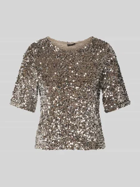 T-shirt o kroju regular fit z cekinowym obszyciem model ‘KAM’ Pieces