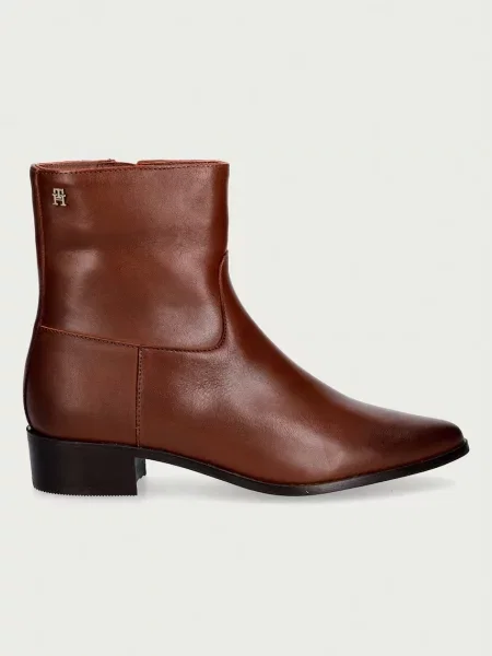 Tommy Hilfiger Škornji Leather Ankle Boot W rjava